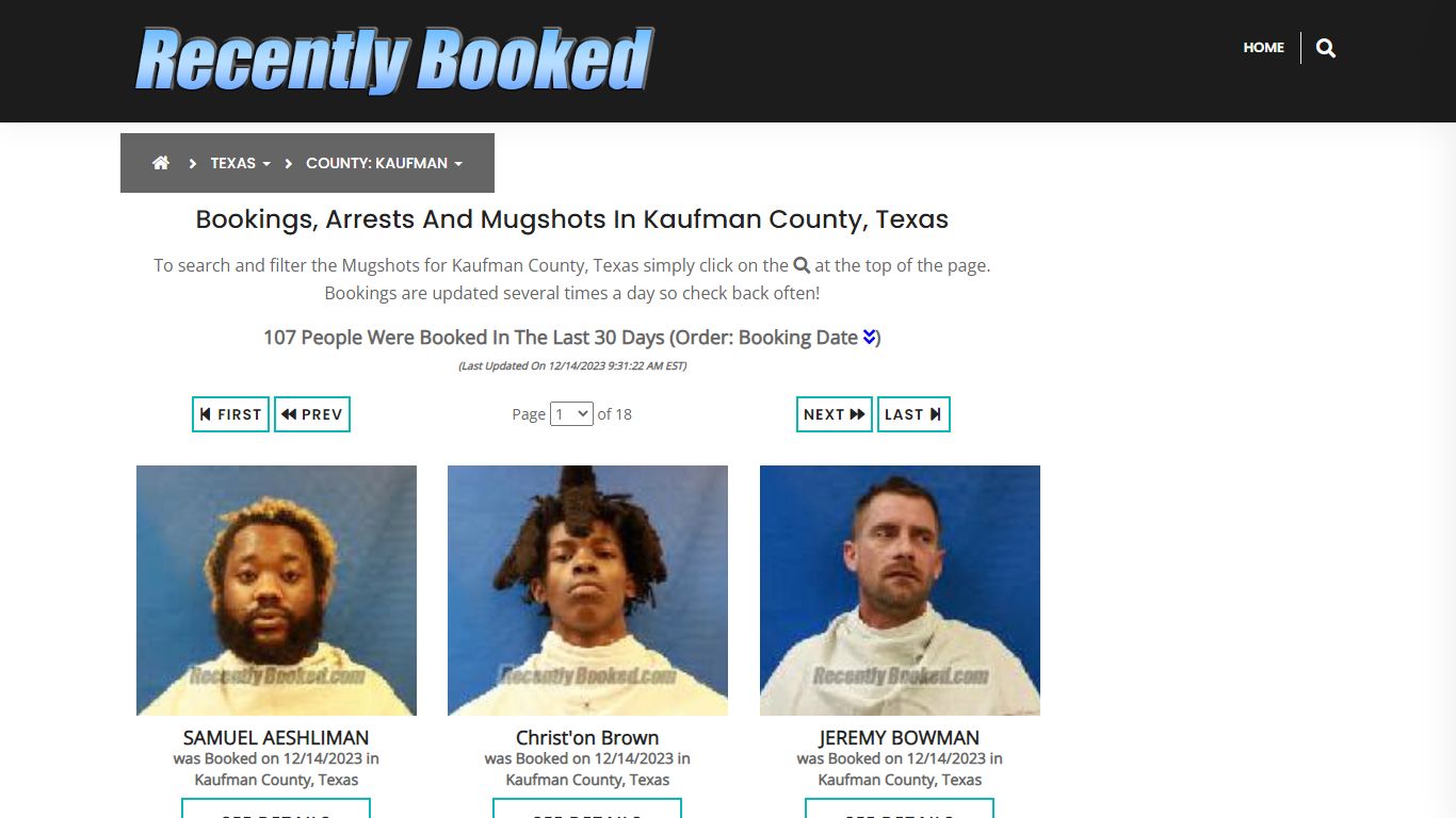 Recent bookings, Arrests, Mugshots in Kaufman County, Texas